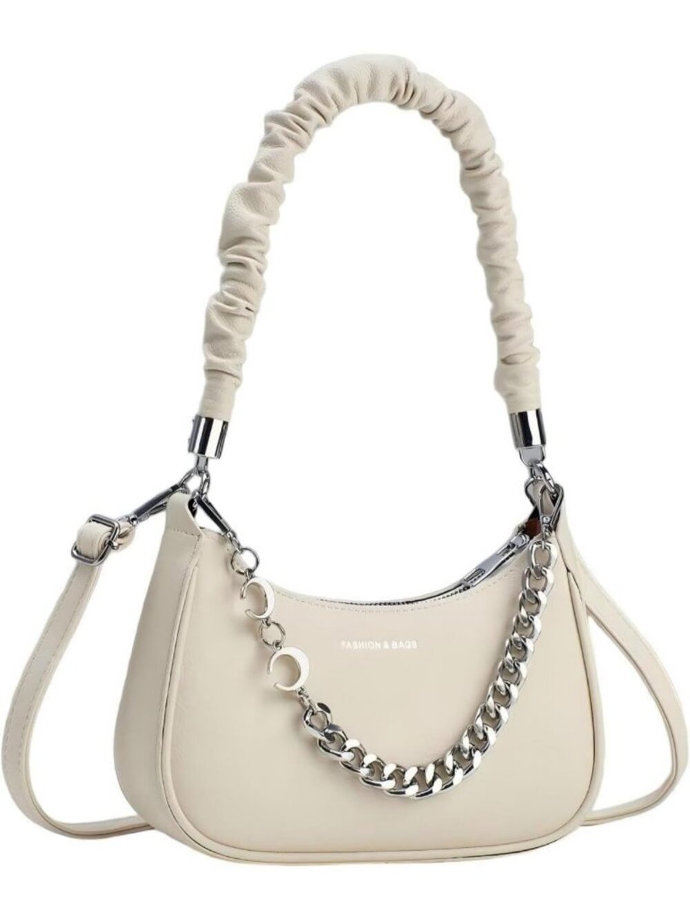 Stylish Ruched Handle Crescent Hobo Bag | Trendy Chain Crossbody Purse